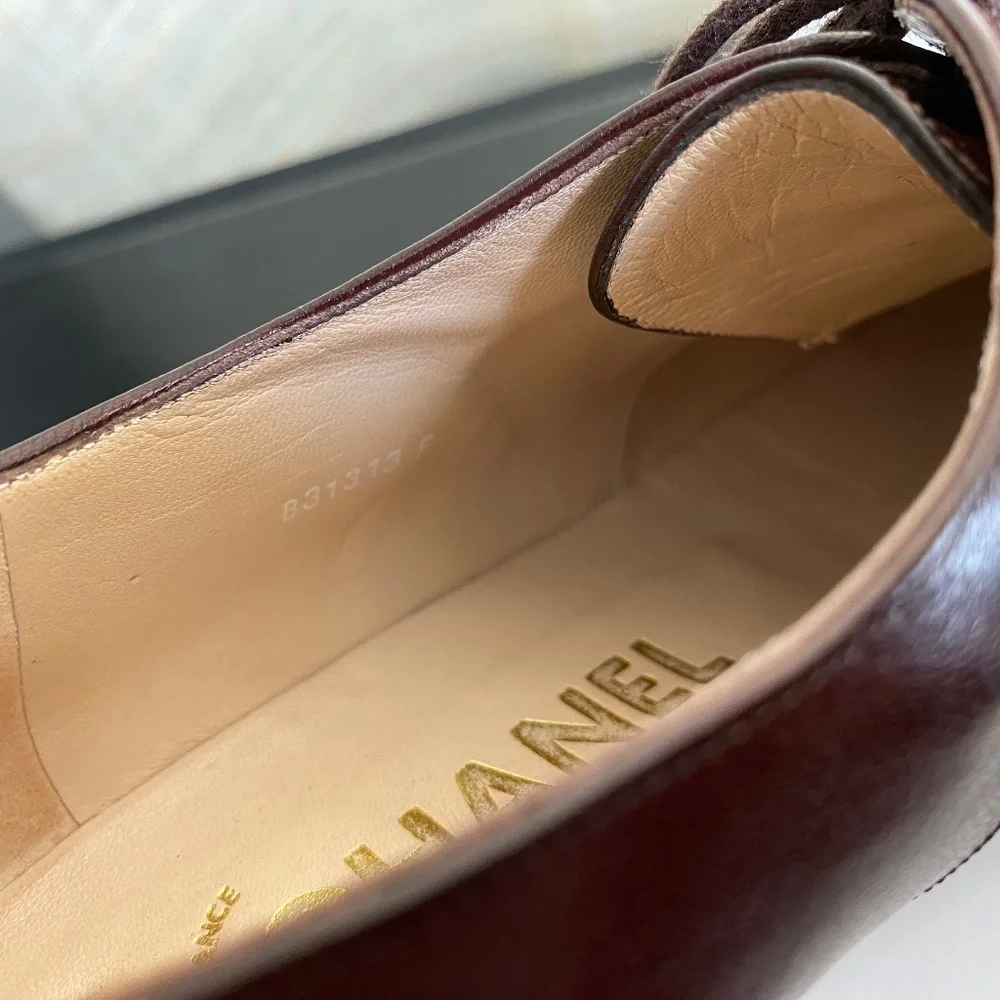 Chanel brown loafers laced black leather dress shoes moccasins 35 France oxfords - Picture 7 of 12
